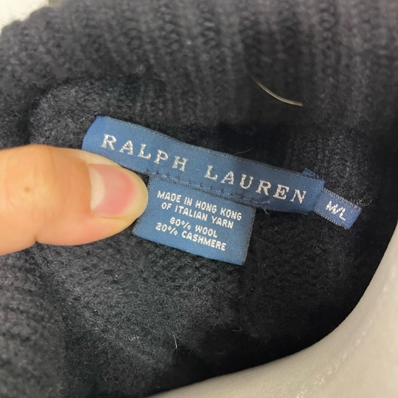 Vintage Ralph Lauren Blue cashmere Wool Cable Knit Cardigan Classic Preppy M L - Picture 10 of 10